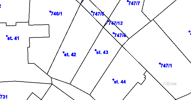Parcela st. 43 v KÚ Obrubce, Katastrální mapa