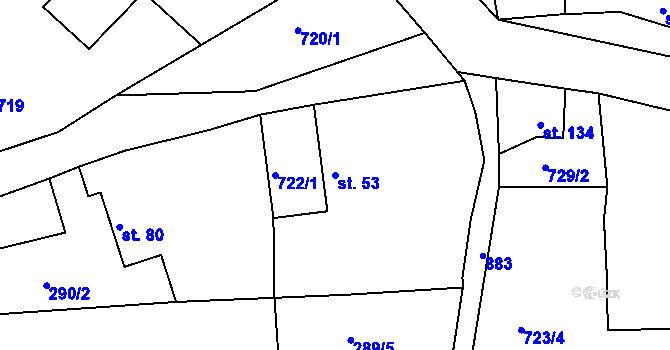 Parcela st. 53 v KÚ Obrubce, Katastrální mapa