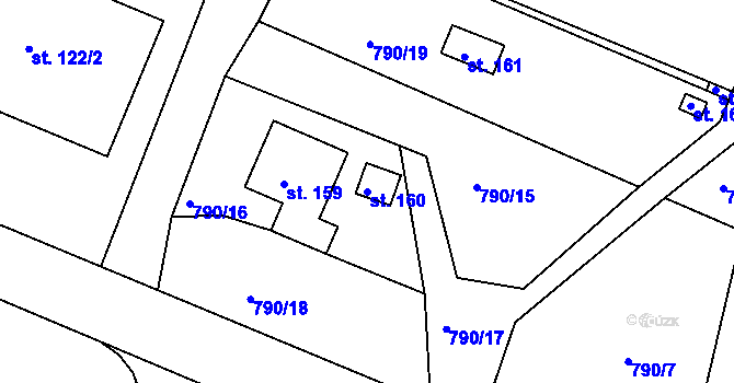 Parcela st. 160 v KÚ Obrubce, Katastrální mapa