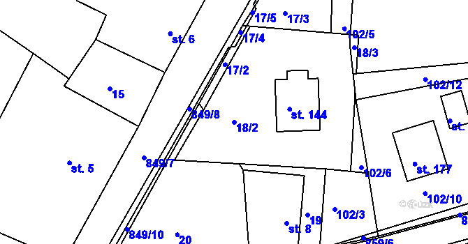 Parcela st. 18/2 v KÚ Obrubce, Katastrální mapa