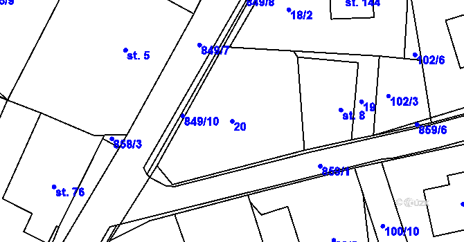 Parcela st. 20 v KÚ Obrubce, Katastrální mapa