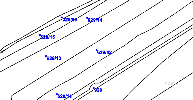 Parcela st. 629/12 v KÚ Obrubce, Katastrální mapa