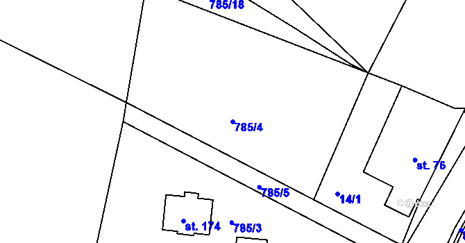 Parcela st. 785/4 v KÚ Obrubce, Katastrální mapa