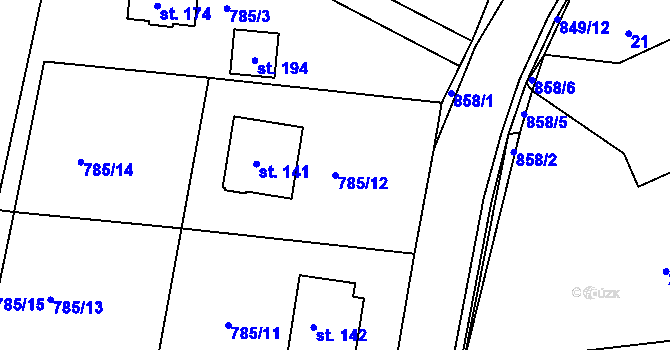Parcela st. 785/12 v KÚ Obrubce, Katastrální mapa