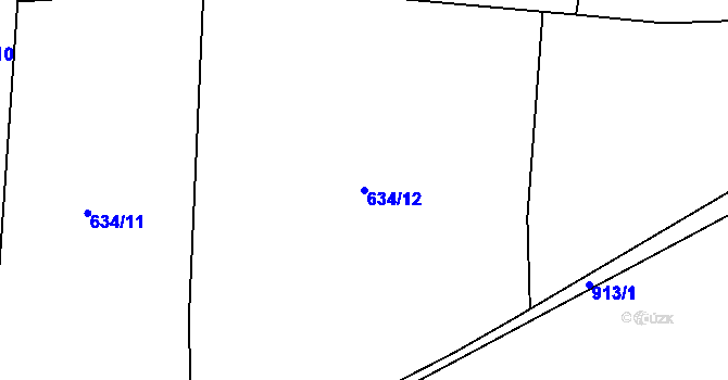Parcela st. 634/12 v KÚ Obrubce, Katastrální mapa