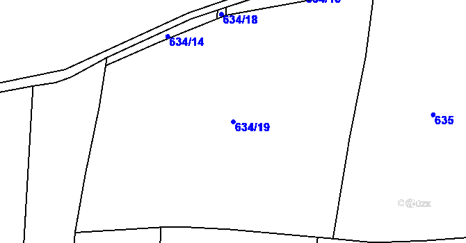 Parcela st. 634/19 v KÚ Obrubce, Katastrální mapa