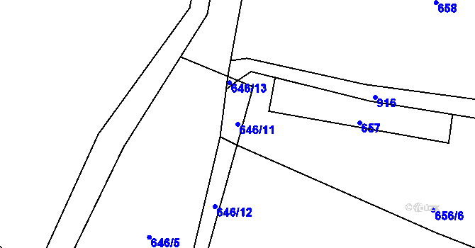 Parcela st. 646/11 v KÚ Obrubce, Katastrální mapa