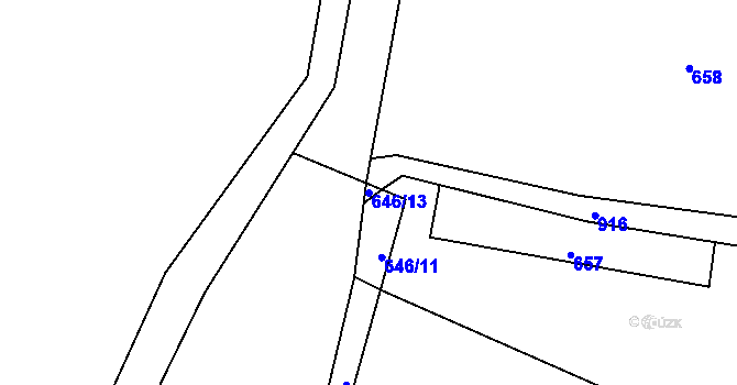 Parcela st. 646/13 v KÚ Obrubce, Katastrální mapa