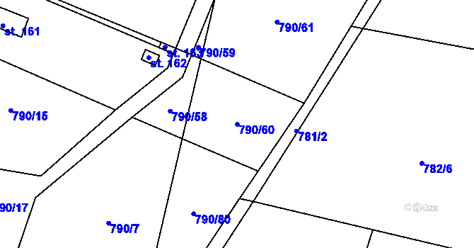 Parcela st. 790/60 v KÚ Obrubce, Katastrální mapa