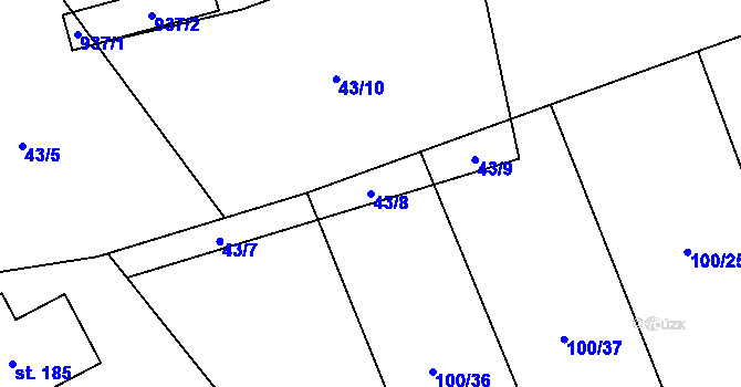 Parcela st. 43/8 v KÚ Obrubce, Katastrální mapa