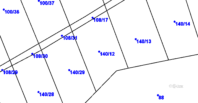 Parcela st. 140/12 v KÚ Obrubce, Katastrální mapa