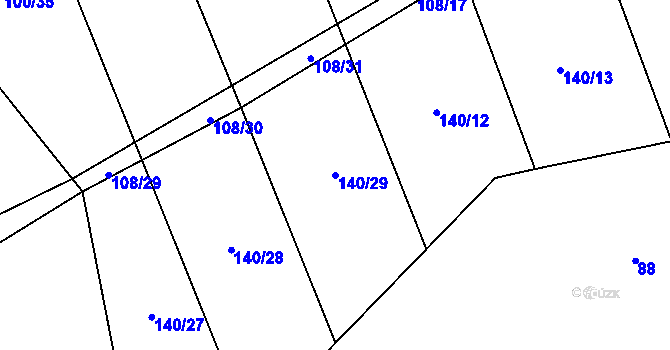 Parcela st. 140/29 v KÚ Obrubce, Katastrální mapa