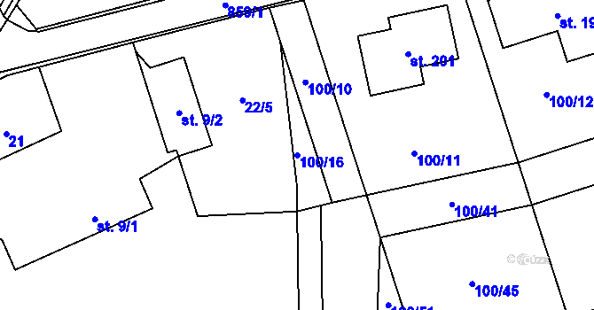 Parcela st. 100/16 v KÚ Obrubce, Katastrální mapa