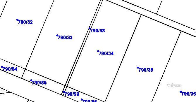 Parcela st. 790/34 v KÚ Obrubce, Katastrální mapa