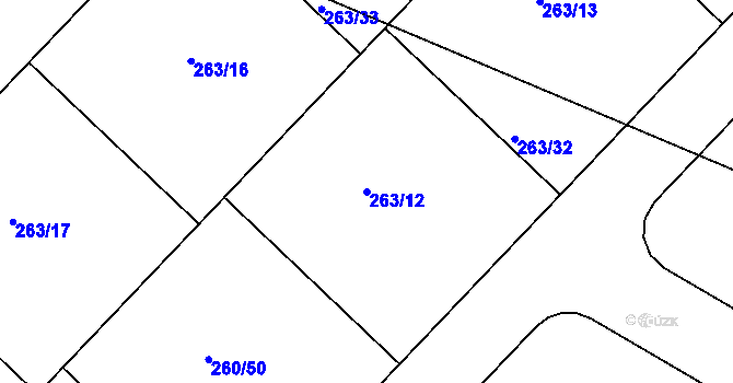 Parcela st. 263/12 v KÚ Obrubce, Katastrální mapa