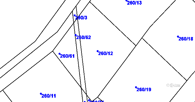 Parcela st. 260/12 v KÚ Obrubce, Katastrální mapa