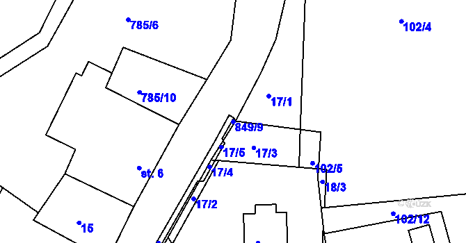 Parcela st. 849/9 v KÚ Obrubce, Katastrální mapa