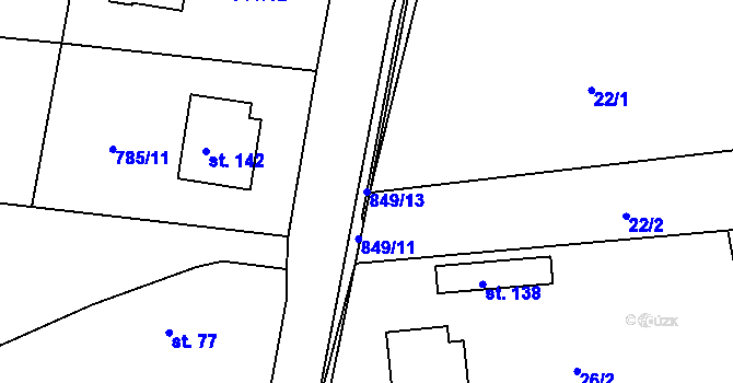 Parcela st. 849/13 v KÚ Obrubce, Katastrální mapa