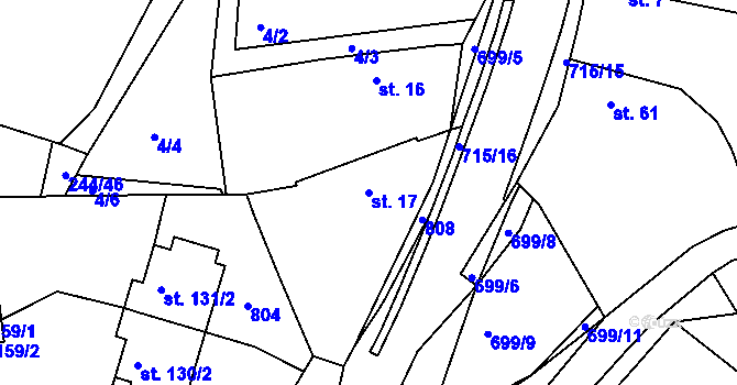 Parcela st. 17 v KÚ Obruby, Katastrální mapa