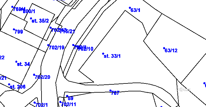 Parcela st. 33/1 v KÚ Obruby, Katastrální mapa