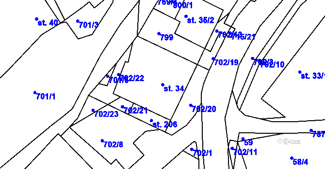 Parcela st. 34 v KÚ Obruby, Katastrální mapa