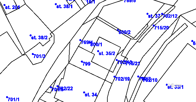 Parcela st. 35/2 v KÚ Obruby, Katastrální mapa