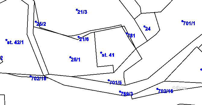 Parcela st. 41 v KÚ Obruby, Katastrální mapa