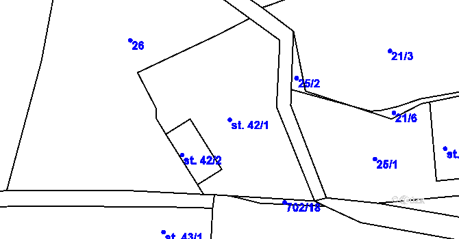 Parcela st. 42/1 v KÚ Obruby, Katastrální mapa