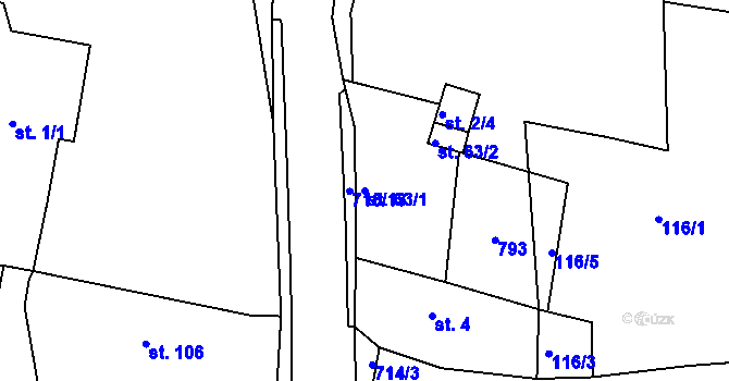 Parcela st. 63/1 v KÚ Obruby, Katastrální mapa