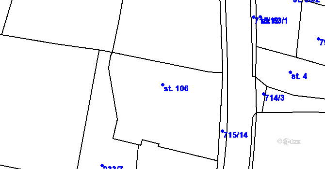 Parcela st. 106 v KÚ Obruby, Katastrální mapa