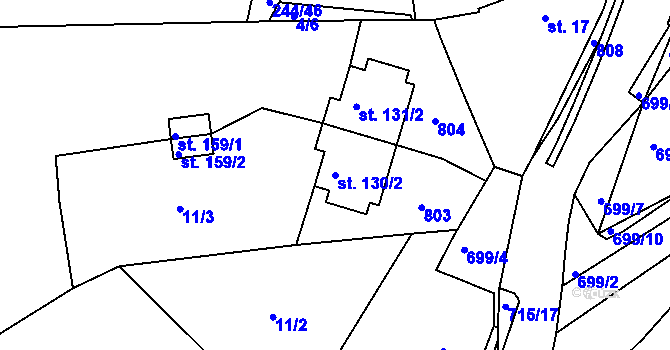 Parcela st. 130/2 v KÚ Obruby, Katastrální mapa