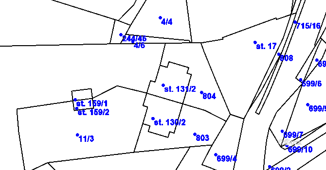 Parcela st. 131/2 v KÚ Obruby, Katastrální mapa
