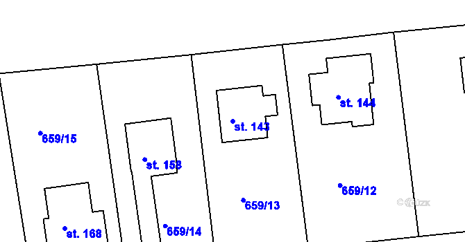 Parcela st. 143 v KÚ Obruby, Katastrální mapa
