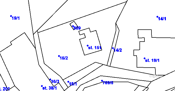 Parcela st. 151 v KÚ Obruby, Katastrální mapa