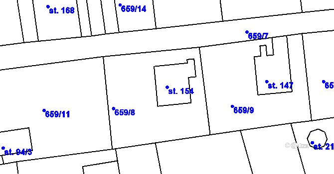 Parcela st. 154 v KÚ Obruby, Katastrální mapa
