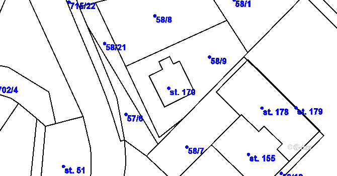 Parcela st. 170 v KÚ Obruby, Katastrální mapa