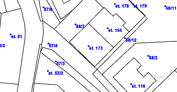 Parcela st. 173 v KÚ Obruby, Katastrální mapa