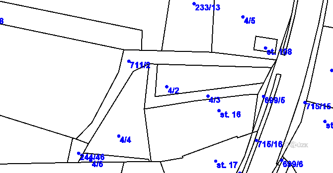 Parcela st. 4/2 v KÚ Obruby, Katastrální mapa