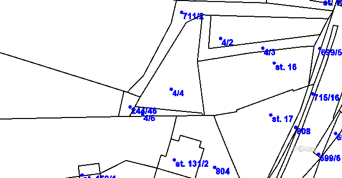 Parcela st. 4/4 v KÚ Obruby, Katastrální mapa