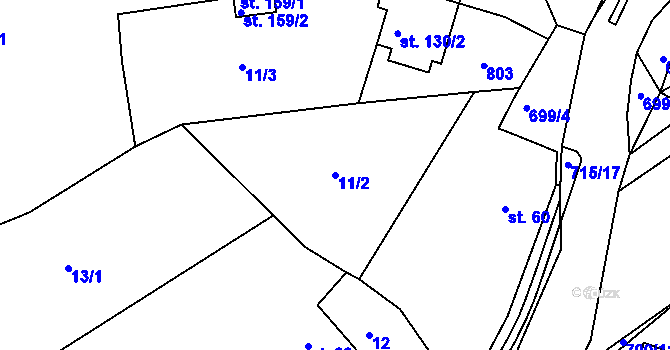 Parcela st. 11/2 v KÚ Obruby, Katastrální mapa