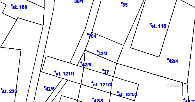 Parcela st. 42/3 v KÚ Obruby, Katastrální mapa