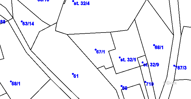 Parcela st. 67/1 v KÚ Obruby, Katastrální mapa