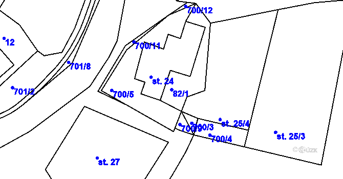 Parcela st. 82/1 v KÚ Obruby, Katastrální mapa