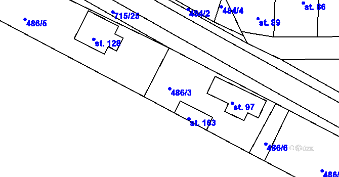 Parcela st. 486/3 v KÚ Obruby, Katastrální mapa