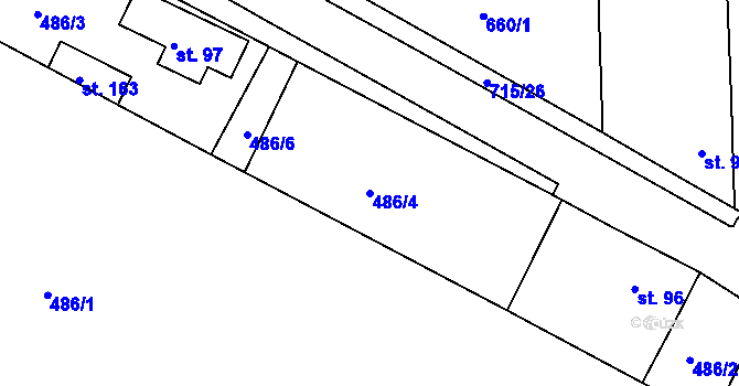 Parcela st. 486/4 v KÚ Obruby, Katastrální mapa