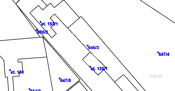 Parcela st. 646/3 v KÚ Obruby, Katastrální mapa