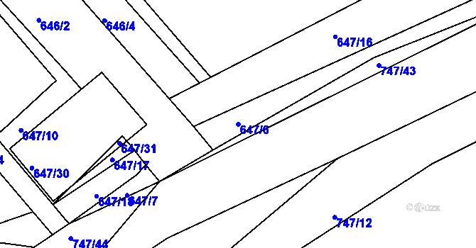 Parcela st. 647/6 v KÚ Obruby, Katastrální mapa