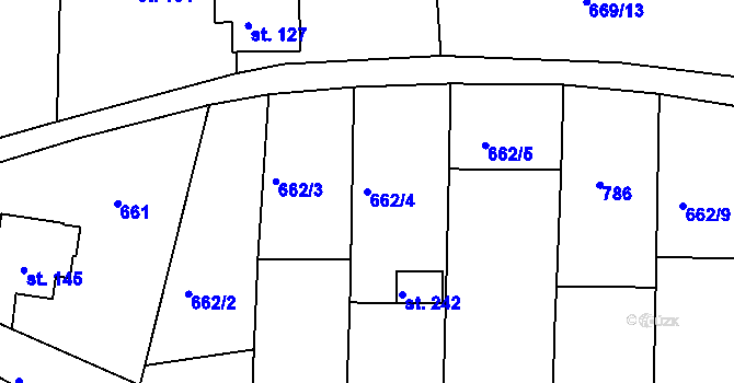 Parcela st. 662/4 v KÚ Obruby, Katastrální mapa