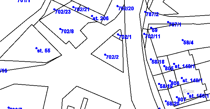 Parcela st. 702/2 v KÚ Obruby, Katastrální mapa