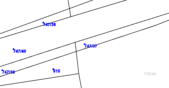 Parcela st. 747/37 v KÚ Obruby, Katastrální mapa